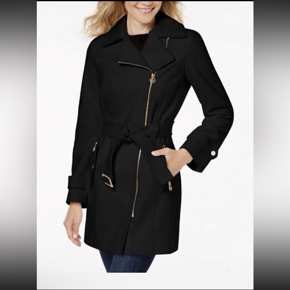 🎉HOST PICK🎉 Michael Kors Women’s Zip Up Black & Gold Winter Pea Coat- Size 16 - Picture 2 of 12